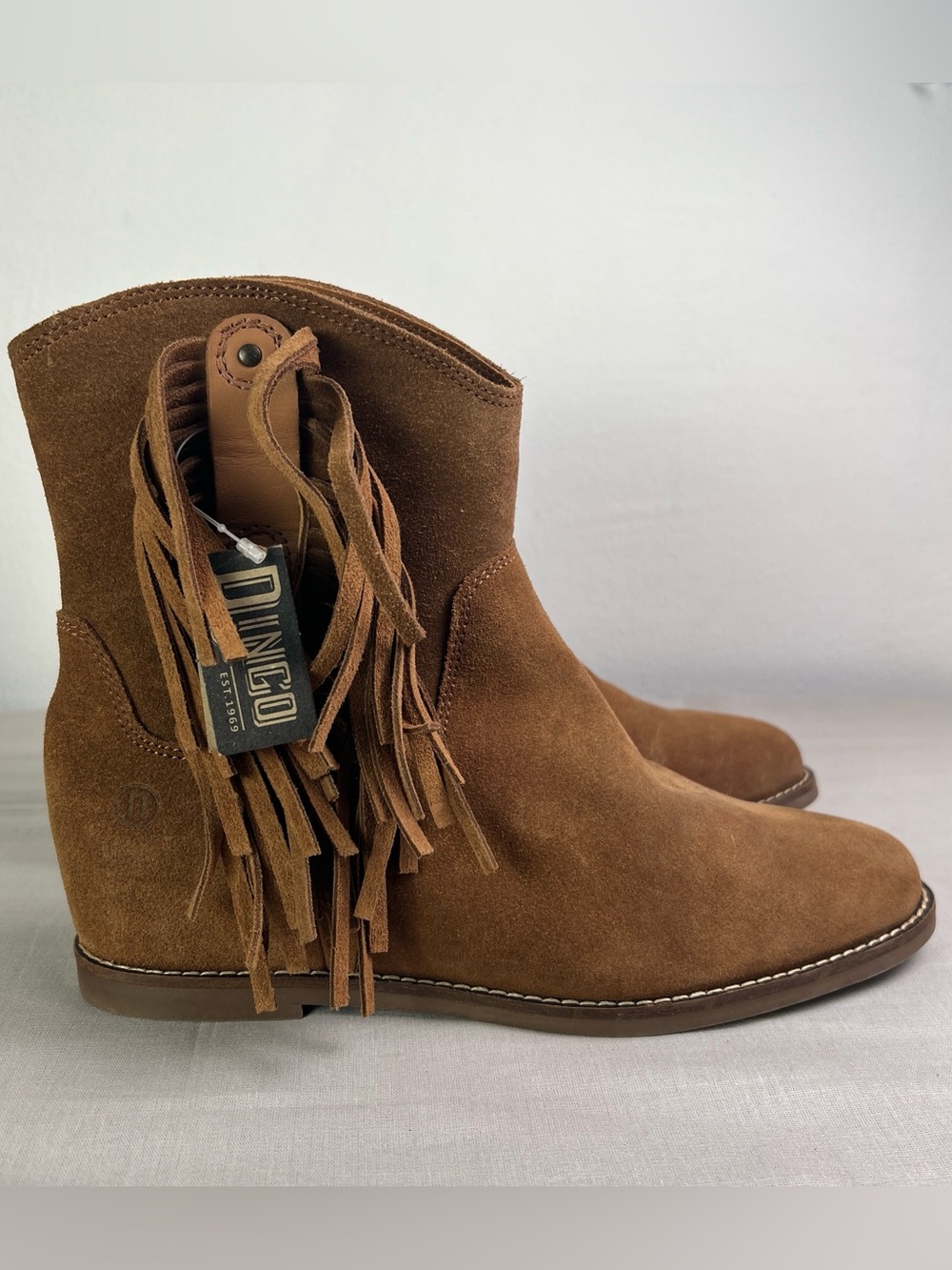 Dingo Kayce Suede Fringe Booties Womens Western Boots Size 8 M Camel Brown
